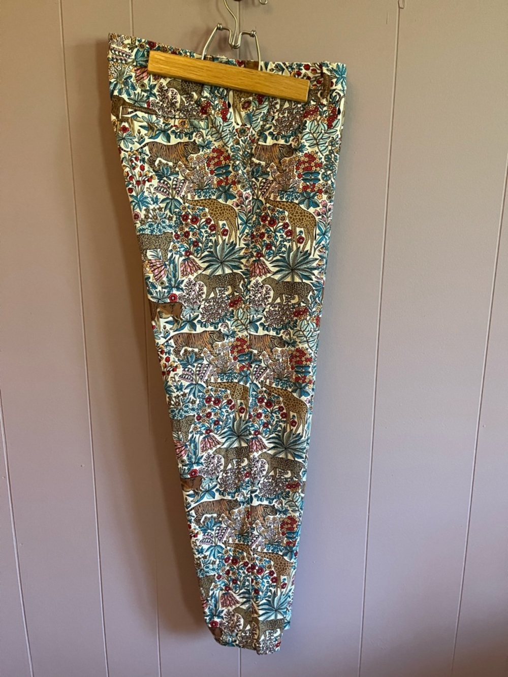 Talbots Floral & Animal Print Pants in Teal, Brown and Red